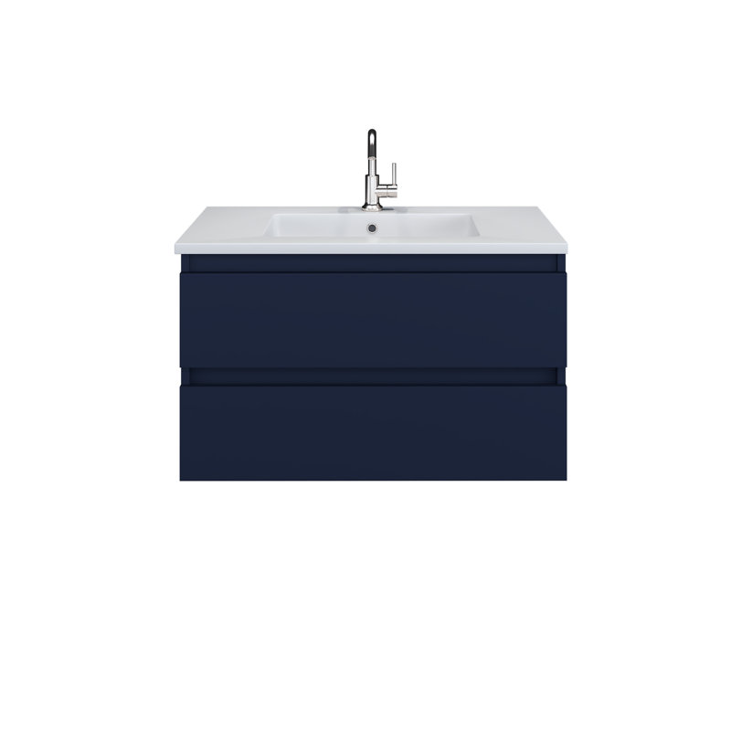 Ensemble de meuble-lavabo simple mural flottant en acrylique 36 po Salt [20D], Bleu marine