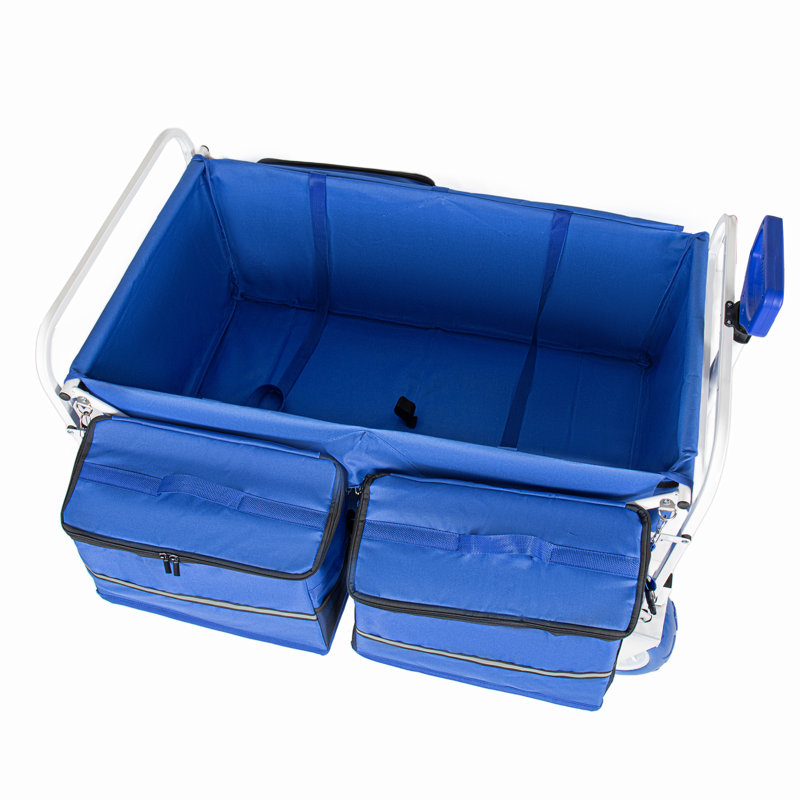 Chariot de chariot de plage d'une capacité de 500 lb avec porte-chaises, roues tout-terrain de 9 po, chariot utilitaire pliable pliable avec sacs isothermes et rangement, poignée réglable pour les sports de plein air de camping de plage, bleu