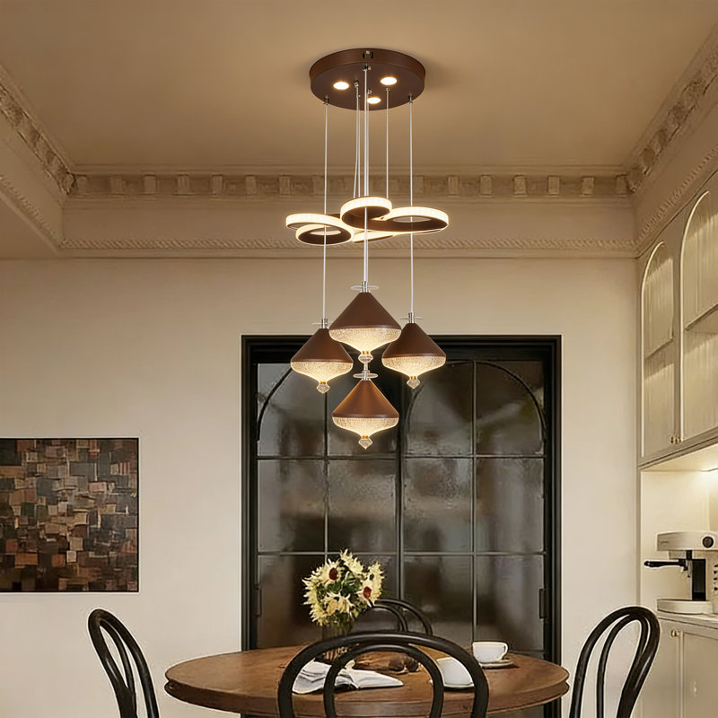 Modern Brown 4-light Led Pendant Chandelier, Adjustable Height