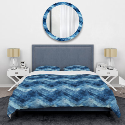 Blue Chevron Patterns III - Ensemble de housse de couette moderne
