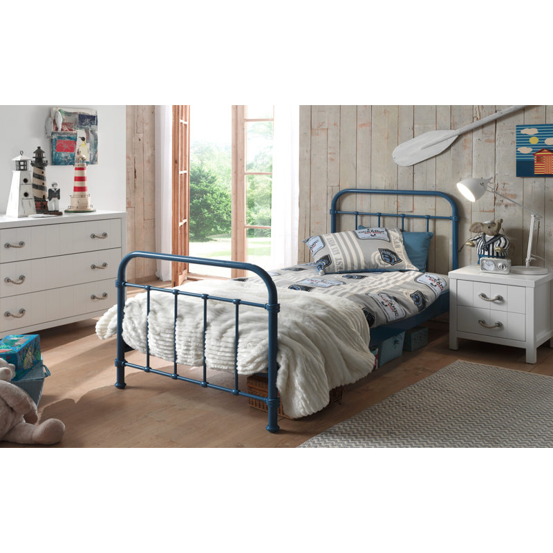 New York Metal Frame Bed, European Single (90 x 200cm), Blue