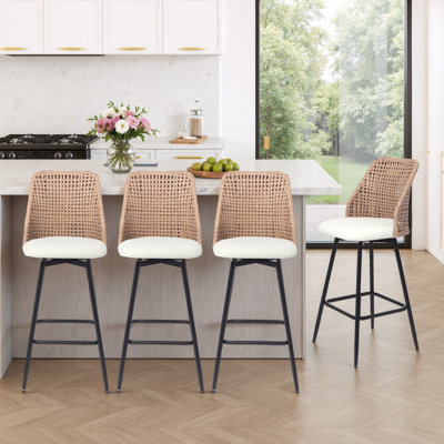 Swivel Upholstered Rattan Back Counter & Bar Stool by Pia Ricco