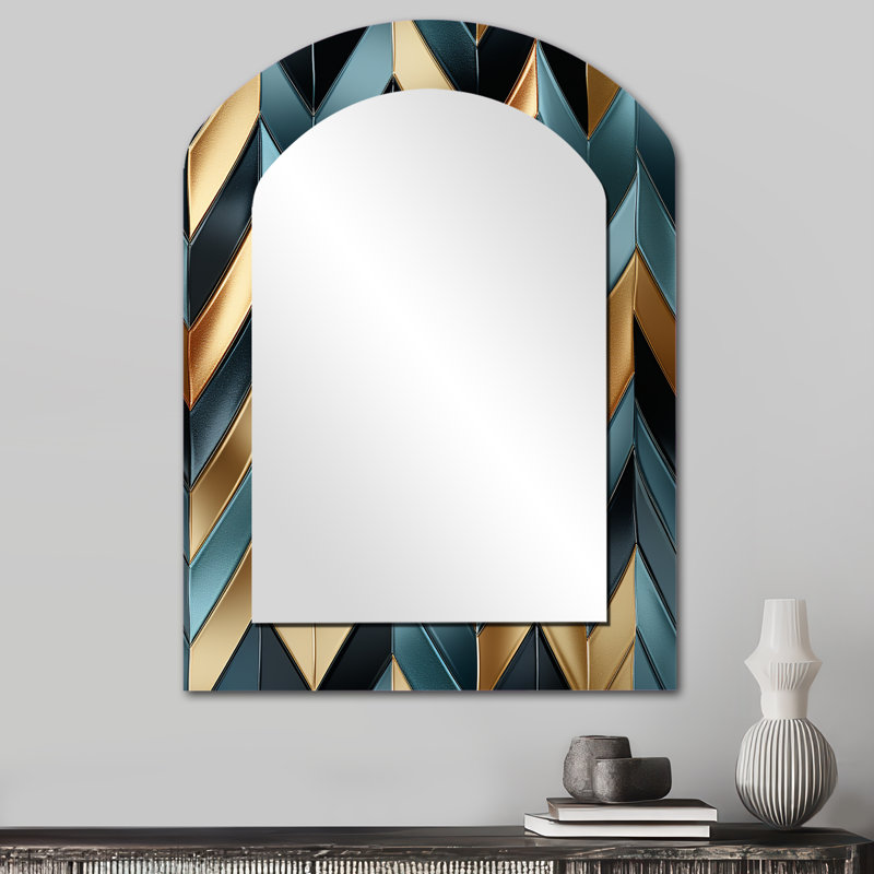 Métallique Chevron Elegance Patter - grand miroir à chevron arqué, miroir mural décoratif asymétrique Glam, impression d'art en métal