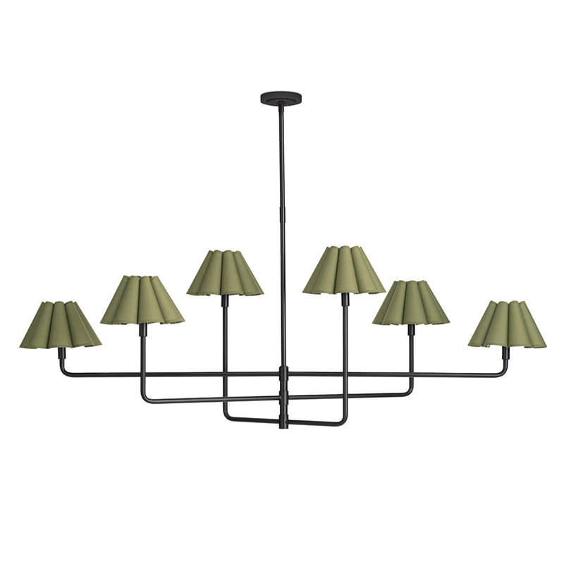 Polly Metal Chandelier (Natural Brass with White Scalloped Shade), Natural Brass, Green