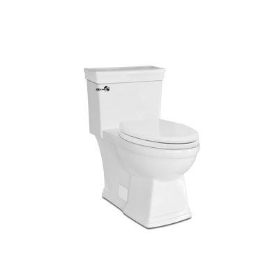 Toilette une pièce à jupe Julian avec chasse d'eau à haut rendement sans rebord, cuve allongée, fermeture silencieuse, siège à dégagement rapide et levier de réservoir en chrome poli