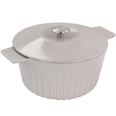 Martha Stewart Enameled Cast Iron 5 Quart Embossed Stripe Dutch Oven With Lid In Warm Grey