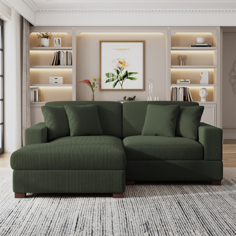 83.5"W 2 - Piece Modern Upholstered Modular Sectional Sofa with Solid Wood Leg, Green Corduroy