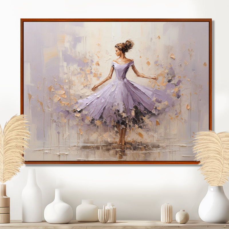 «Minimalisme mauve doré ballerine I», impression sur toile de ballet, H 16 po x l 32 po x P 1 po, Cadre flottant brun