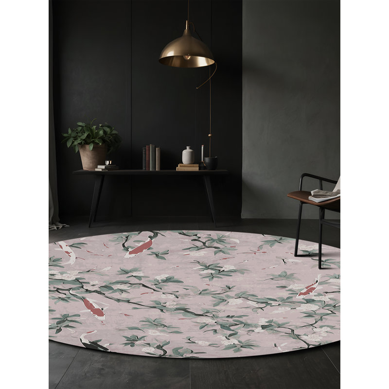 Machine Washable Gray Area Rug, Round 5'