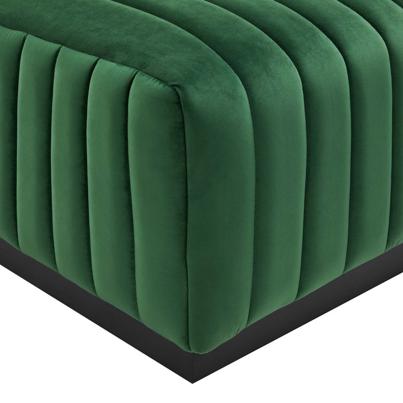 Conjure Channel Tufted Performance Velvet Ottoman, Black, Green Velvet