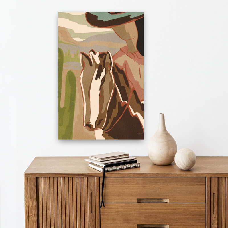 «Dusty Rider II», reproduction contemporaine d'art de cactus cheval, paysage mural, H 18 po x l 12 po