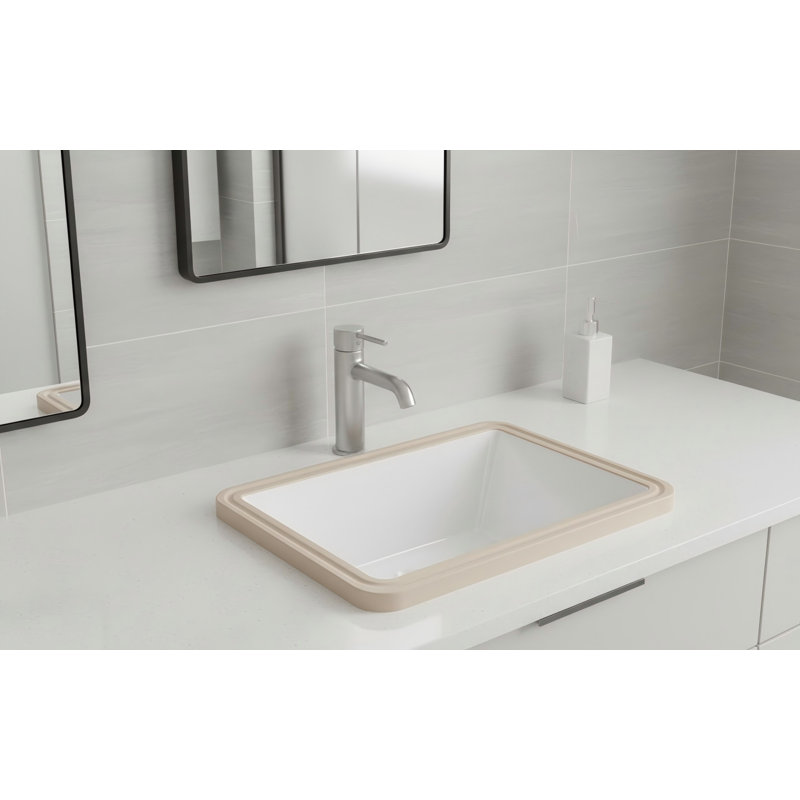 0.25" Rectangular White Ceramic Undermount Bathroom Sink With Overflow Hole