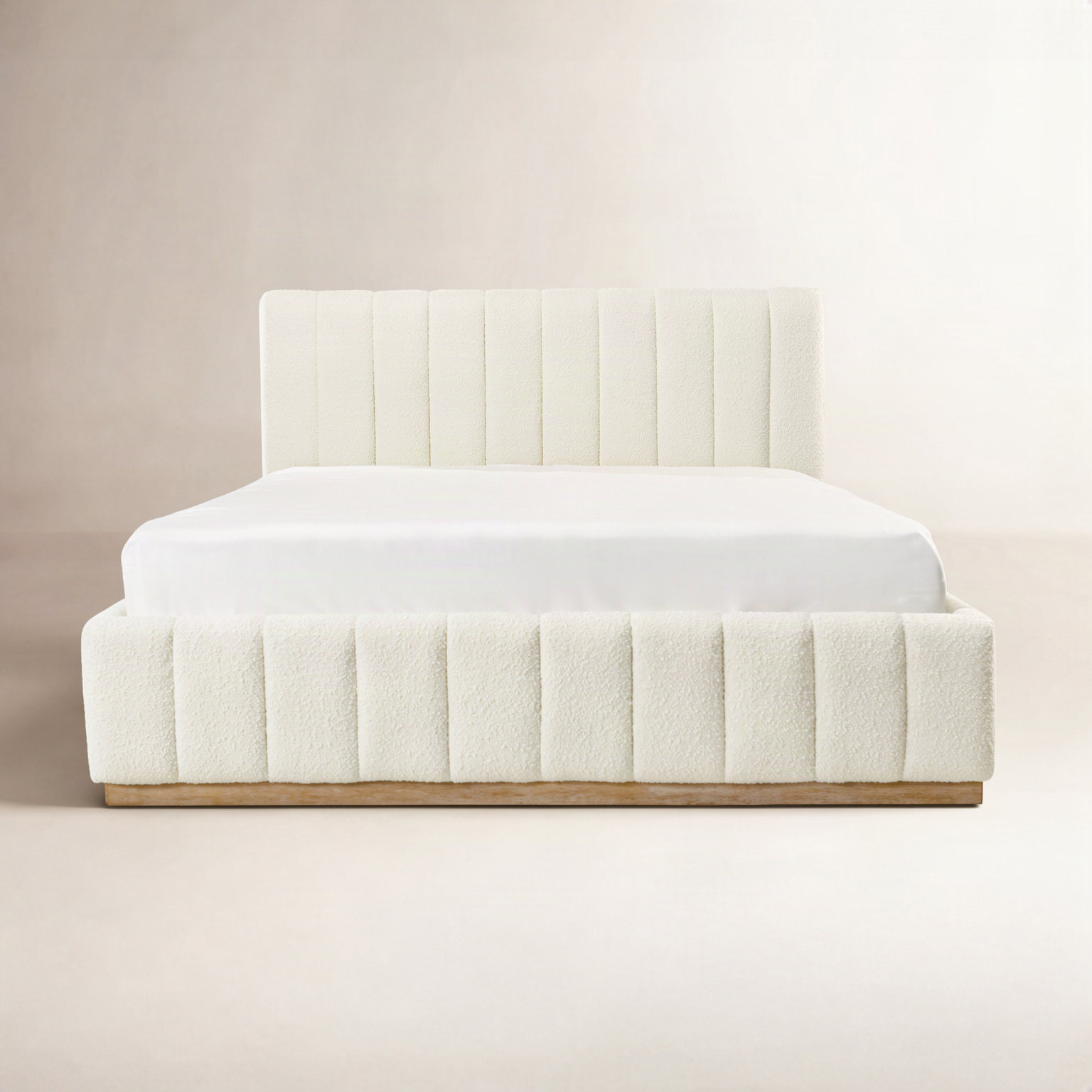 Upholstered Platform Bed, Cream, Queen