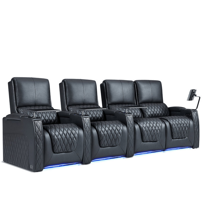 Haiylee Zero Gravity Home Theater Seating Top Grain Leather Recliner Sofa Power Headrest Footrest , Black Genuine Leather