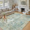 Tapis moderne lavable abstrait bleu / or