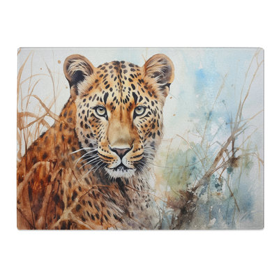 Leopard Watercolour No.2  Glass Chopping Board