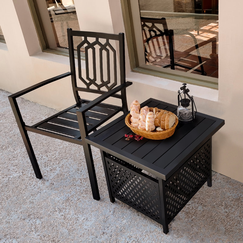Square Metal Outdoor Side Table With Umbrella Hole , 21.65'' in. W 21.65'' in. D