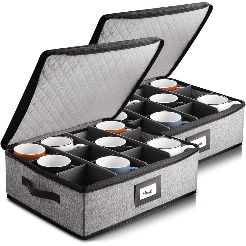 Boîte de rangement rigide avec tasses, 2, Gris
