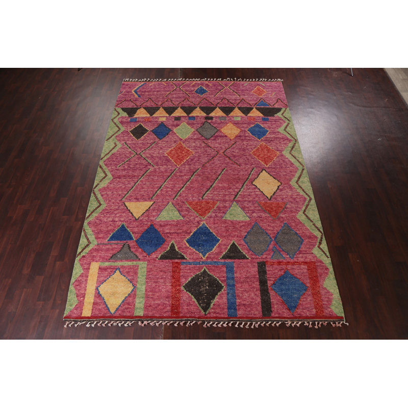 Tapis géométrique marocain noué à la main 9 x 13