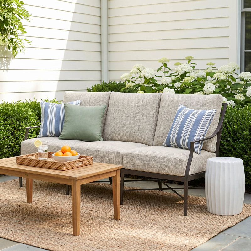 Monaco Aluminum Sofa - Slate Gray, Cabana Midnight Stripe Sunbrella®, Slate Gray, Welt