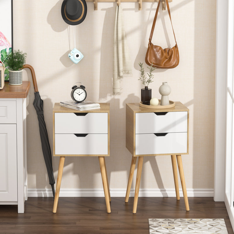 Coldiron Drawer Mid-Century Nightstand, Walnut/White