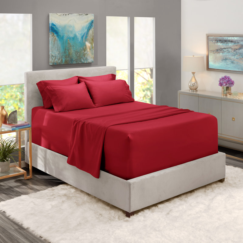 Ensemble de draps en micro-fibre, Bourgogne, Drap-housse pour lit simple TG