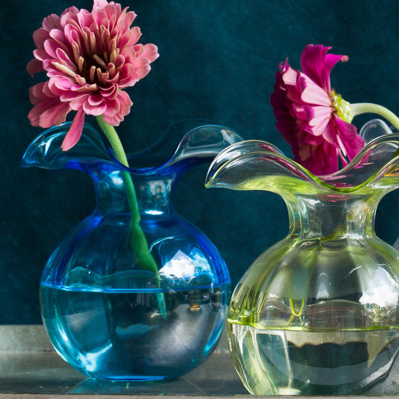 Hibiscus Glass Vase, Overall height- 5.5", Aqua