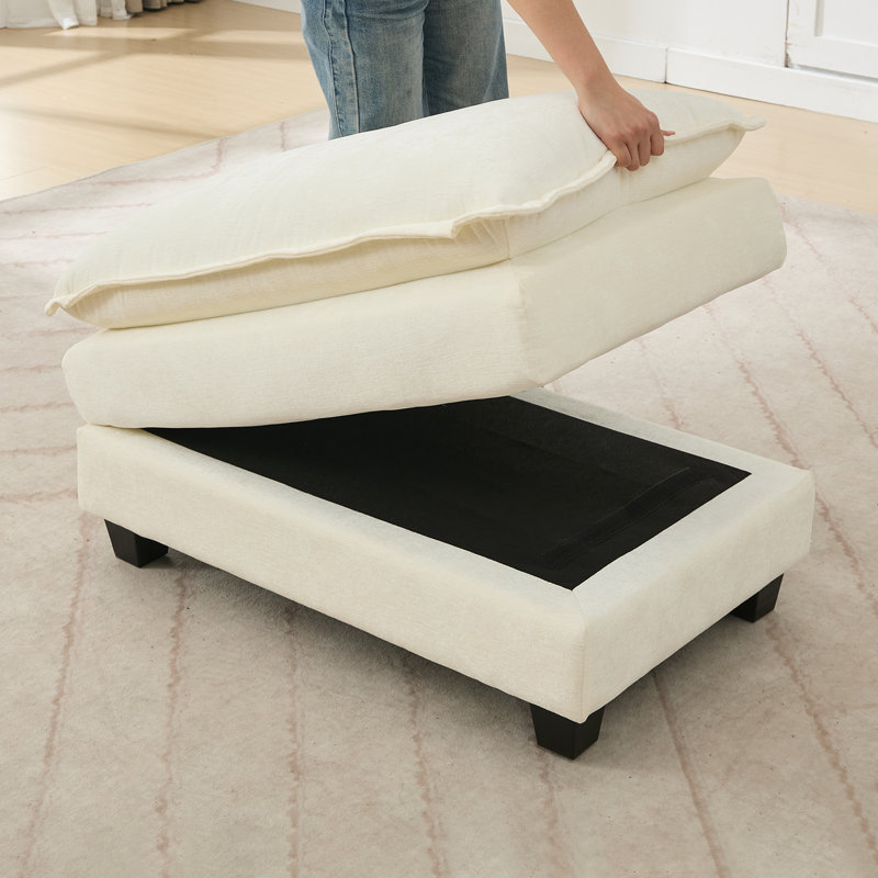 Repose-pieds rembourré 37 po, Blanc beige