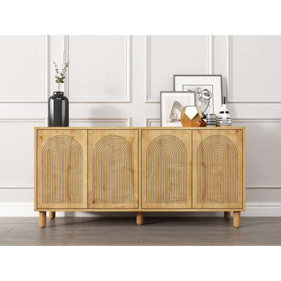 Console moderne, chêne saphir, 59,1 po x 28,7 po x 14,2 po | 100% panneau de particules enduit de mélamine, épaisseur: 0,7 pouce | Support mural, tablettes multiples, conception géométrique élégante pour le salon et le vestibule