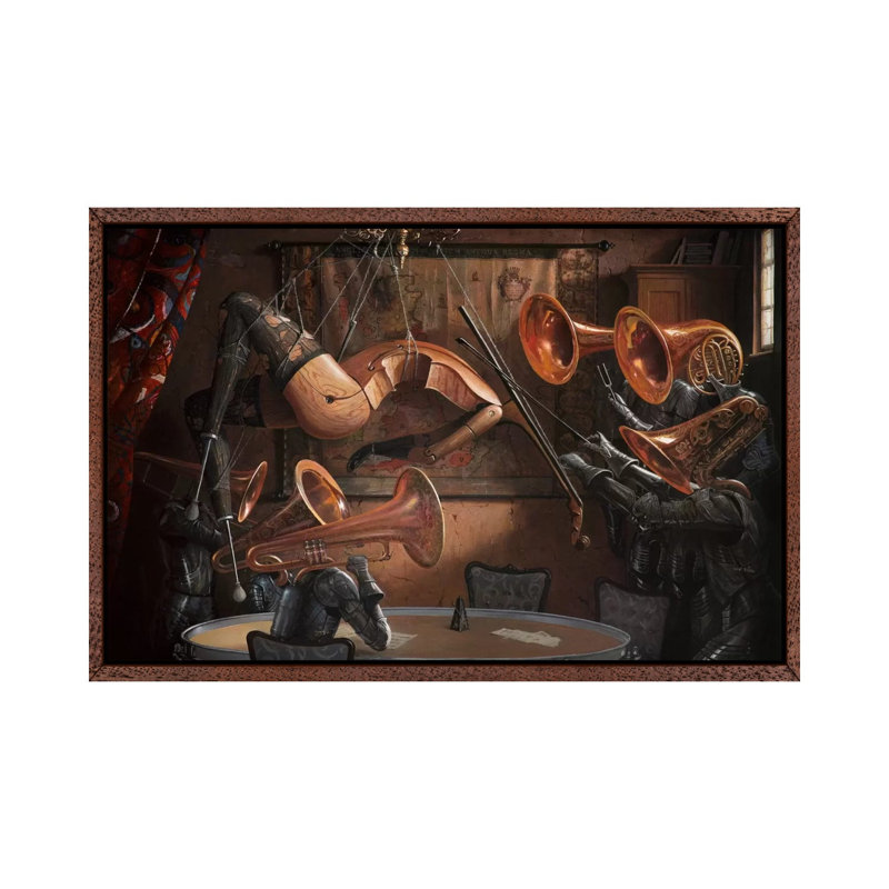 Serenade With Strings by Adrian Borda - Painting on Canvas, 101.6 cm H x 66.04 cm W, Classic Brown Wood Framed Canvas