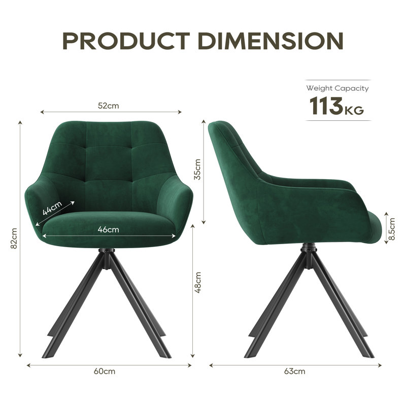 48cm H Fabric Upholstered Metal Upholstered Back Armchair, Green