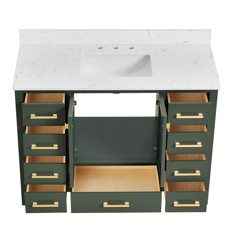 48-inch Bathroom Vanity With Engineered Stone Top, Green, Gold
