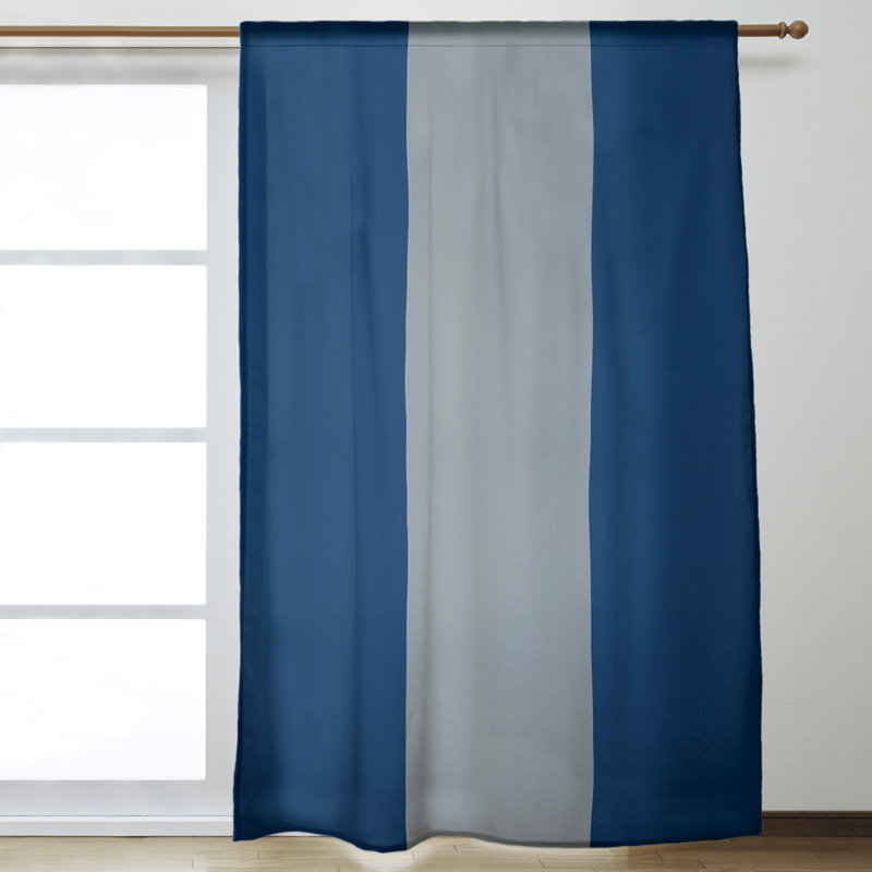 Room Darkening Curtain Single Panel, National Hockey Navy Blue/Silver/Navy Blue