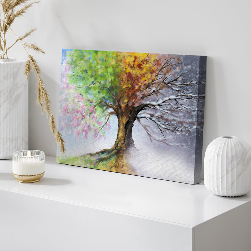 Printemps, été, automne, hiver, arbre, illusion sur toile, Cadre flottant naturel, H 24 po x l 36 po