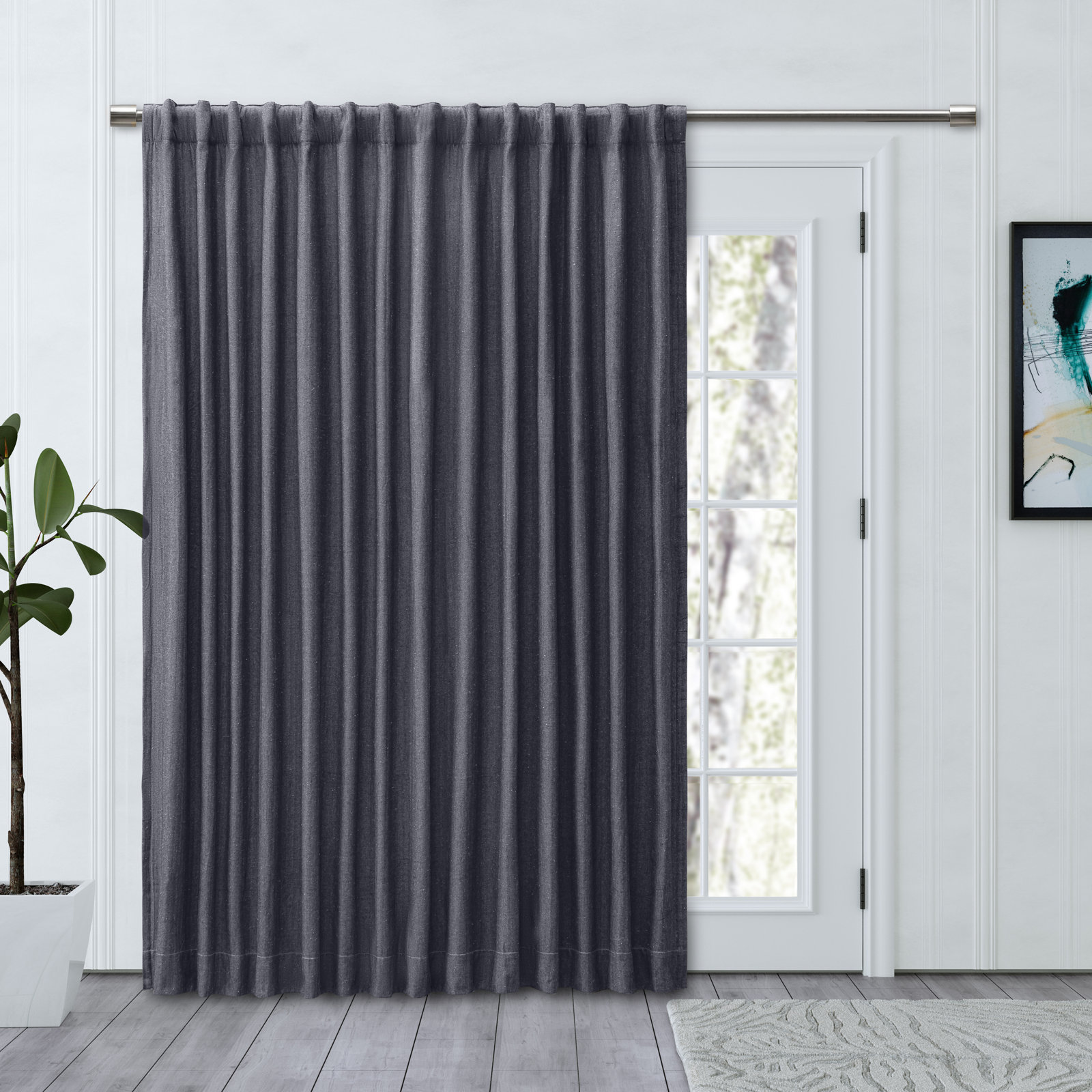 LeeRoy Chevron Room Darkening Curtain Panel, Navy, 48" W x 84" L