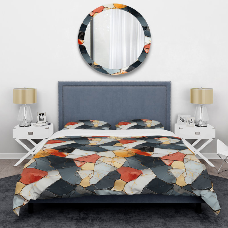 Ensemble de housse de couette multicolore Marble Mosaic Harmony, Housse de couette simple + 1 taie décorative stan