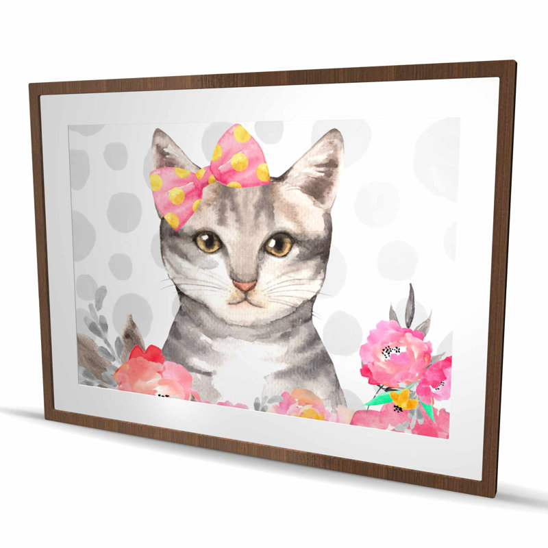 Charmant chat - Reproduction matte encadrée pour décor de chambre à coucher, Brun