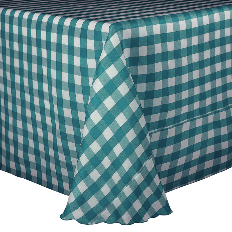 Gracie Oaks - Rectangular Polyester Gingham Checkered Tablecloth, 132" x 108", Teal/White, 5