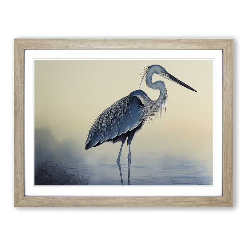 Heron Bird Vol.1 - Single Picture Frame Print, Oak, 34cm H x 46cm W x 2cm D