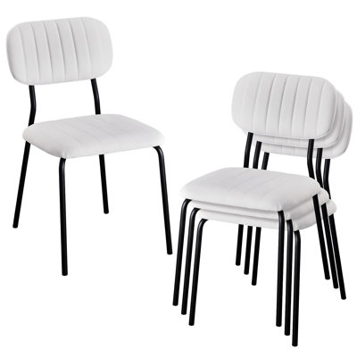 White Comfort Upholstered Stackable Chair Fabric Seat (Set Of 4)