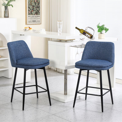 Ensemble de 2 tabourets de bar pivotants à hauteur de comptoir, tabourets de bar pivotants à 360 ° avec dossier et pieds en métal, hauteur de siège de 25,6 po, tabourets de comptoir pour îlot de cuisine et pub, toile de lin, lin bleu