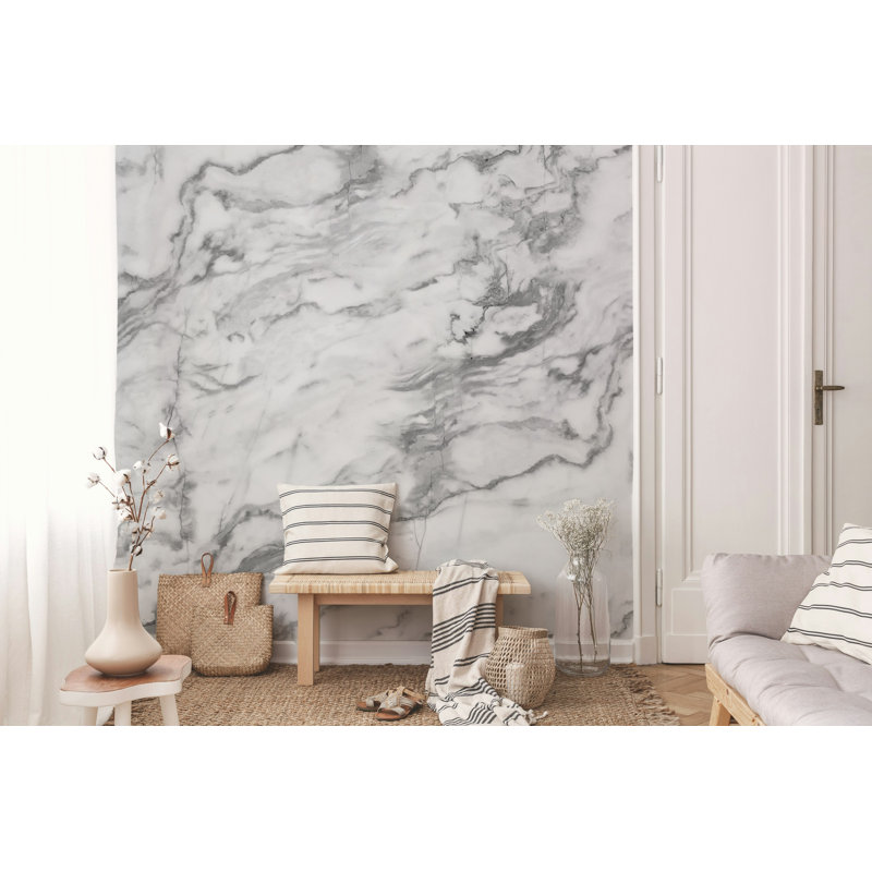 White Gray Marble Texture Wallpaper, 106"L x 187"W