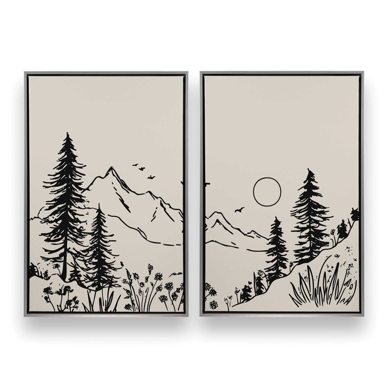 Whispering Peaks v3, ensemble de 2 impressions, 48 po x 32 po, Cadre flottant en chrome poli