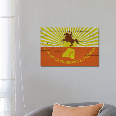Jacksonville, Florida Fresh Paint City Flag On Wood Planks by ICanvas - Wrapped Canvas Print