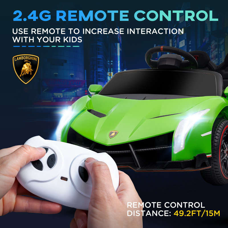 Green 12V Lamborghini Veneno Kids Ride-On Car with Remote Control