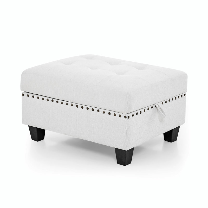 Syverson Rectangle Storage Ottoman, Ivory Fabric