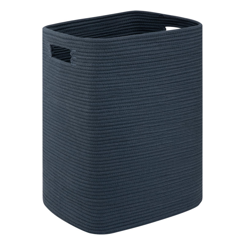Laundry Hamper, Rectangle Cotton Large Blanket Storage Basket for Living Room, Bedroom, Woven Decorative Storage for Toys, Clothes, Pillows,16x13x22 in(Blue)