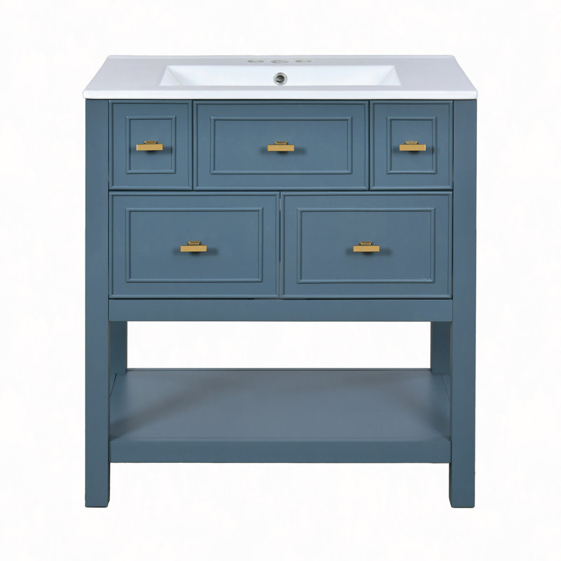 Ensemble de meuble-lavabo autoportant 30 po avec 5 tiroirs, ensemble de meuble-lavabo autoportant 30 po avec cadre en bois massif