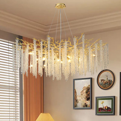 Crystal Chandelier Modern Chandelier Light Fixture, Crystal Tree Branch Chandeliers For Dining Room Kitchen Island Living Room Foyer 8-light