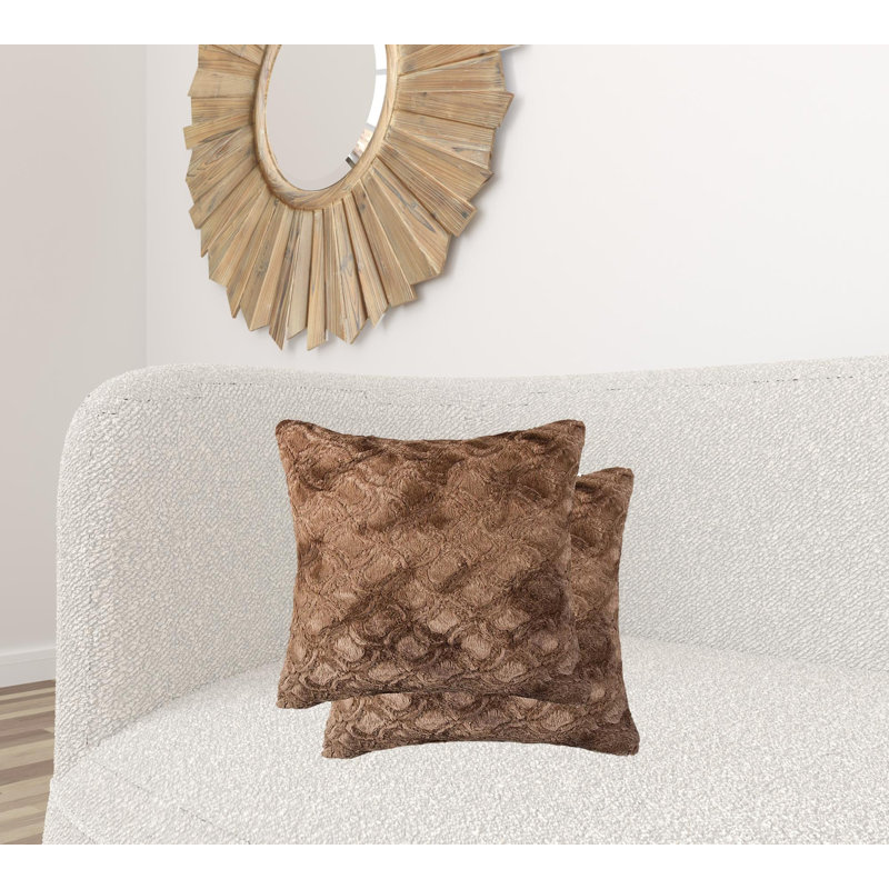 20" Brown Faux Fur Plush Square Pillow Set
